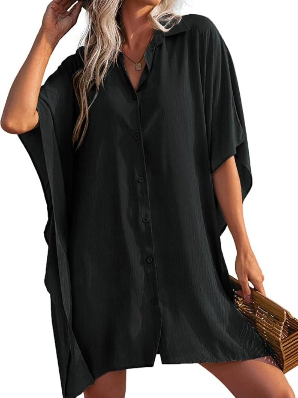 NEW Womens Swimsuit Cover Up Button Down Oversized Bikini Coverup Shirt 3X